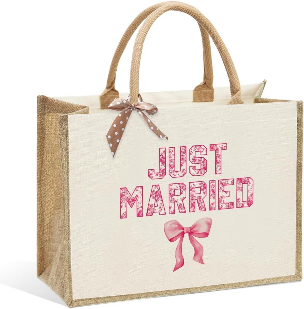 KongMoTree Bride Wedding Tote Bag, Coquette Bow Tote Bag with Floral for Wedding Bachelorette Party Honeymoon Travel (B0fbw15bn6)