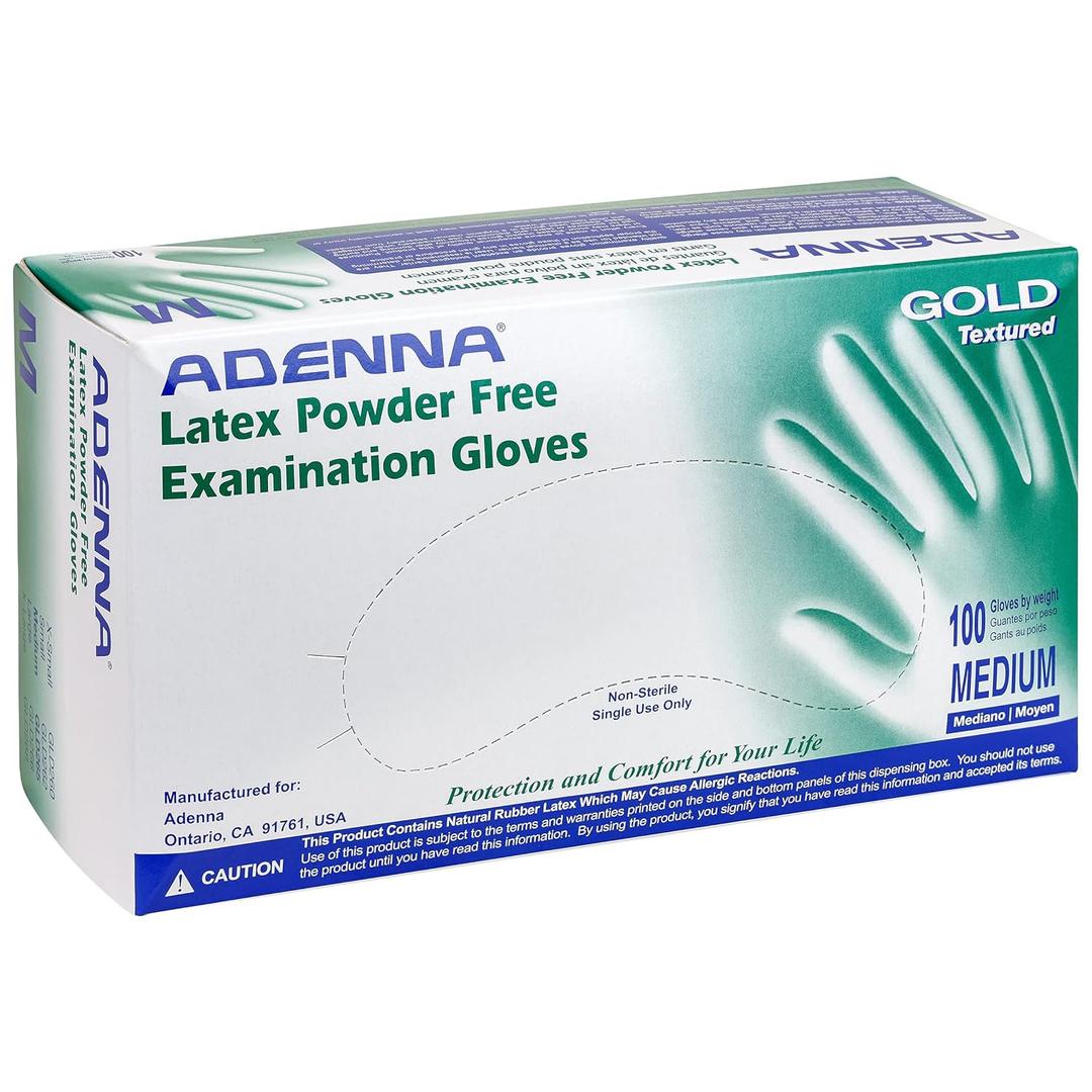Adenna GLD265 Gold 6 mil Powder-Free Latex Gloves, Medical Grade, White, Medium, Box of 100