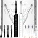 2 Pack Electric Toothbrush with 8 Brush Heads, 6 Modes 42000vpm, IPX7 Waterproof, Sonic Electric Toothbrush for Adults and Kids Black+White