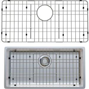 Slideep Sink Protector for Kitchen Sink, Sink Bottom Grid 27.5"L X 13.5"W, Premium Stainless Steel Kitchen Sink Protector Grid Sink Grate Rack Rear Drain Hole