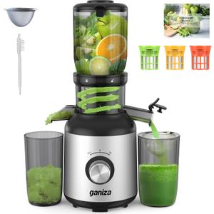 Ganiza Cold Press Juicer, 4.3" Compact Space-Saving Design Juicer Machine with 3 Replaceable Filters, One-Touch & Ultra-Quiet Operation, BPA-Free Easy to Clean, Silver