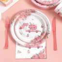 Love in Bloom Bridal Shower Decorations,168pcs Bridal Shower Plates and Napkins Sets Serves 24 for Pink Floral Wedding Party Supplies,Spring Love in Bloom Party Decorations, Baby Girl Shower