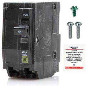 Genuine Square D QO250 Circuit Breaker Kit, 50 Amp (50A) Double Pole (2 Pole), 120/240V AC, 10kAIC, Plug-in Mount for QO Load Centers & Panels, Visi-Trip Indicator, New Replacement