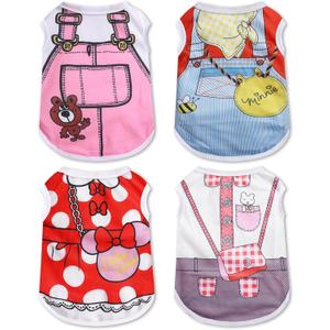 4 Pack Mesh Dog Shirts for Small Dogs: Stretchy Dog Clothes with Cute Patterns,  2-16lb Dogs Pet T-Shirts, Girl & Boy Puppy Clothes for Spring Summer (Pink Set, Small)