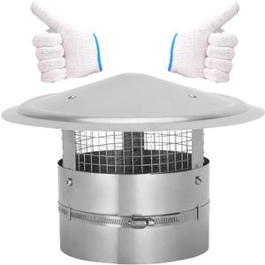 6Inch Chimney Cap,6/7/8/10 Inch Adjustable Stainless Steel Chimney Cap,304 Steel Round Rain Cover with Mesh Screen,Universal Cone Top Roof Cap for Wood/Oil Stove Vent,Weatherproof & Easy Installation (Silver)