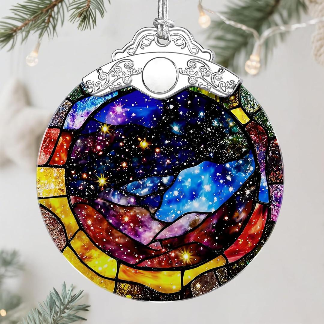 3 x Space Milky Way Stained Glass Ornament  Christmas Ornament, Christmas Tree Decoration & Galaxy Home Decor, Xmas Gift, Housewarming Gift, Gifts for Space Lovers, Friends or Family