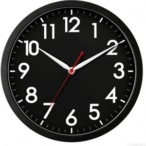 AKCISOT Wall ClockModern Black Silent Non Ticking Wall Clocks Battery Operated 10 Inch,Small Analog Classic Clock Decorative for Bedroom, Kitchen, Home Office, Bathroom, School, Living Room