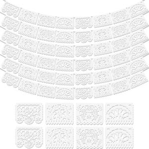 Asoulin 6Pack White Papel Picado Banner, Cinco De Mayo Plastic Mexican Party Banner Wedding Fiesta Party Decoration 5 De Mayo Mexican Themed Party Mexico Birthday Party Decor Supplies -4 Patterns/90Ft