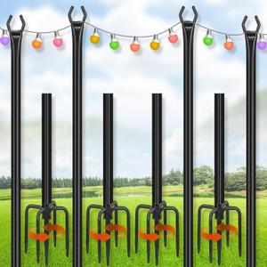 FEED GARDEN String Light Poles for Outside,10FT Metal Poles for Outdoor String Lights, Stand Poles for Deck, Garden, Patio, Wedding, Backyard, Christmas Party 4 Pack