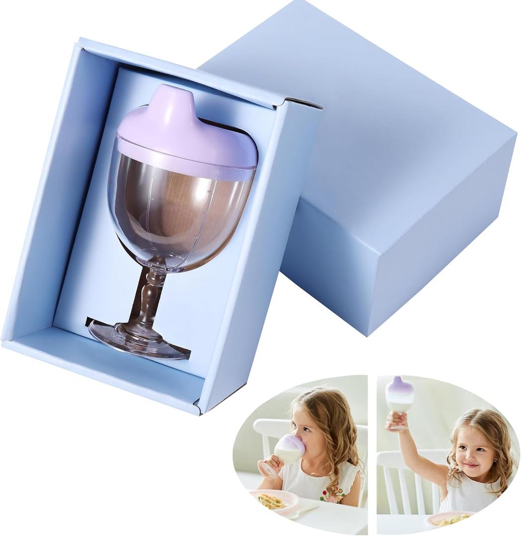 Wine Glass Sippy Cup Plastic Goblet Cup Beverage Mug Milk Bottle with Lid for Baby Kids Birthday Party Christmas Celebration New Year Celebrating (Purle)