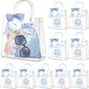 Kolldenn 10 Pcs Last Toast on the Coast Clear Gift Bags with Handle, Bachelorette Party Decorations Bags with 10 Pcs Tags Labels, 7.87" x 7.87" x 3.15" Plastic Clear Reusable PVC for Bridesmaid (Blue)