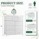 9-Drawer Dresser for Bedroom, Anti-Tip Tall Storage Organizer Chest of Drawers with Wooden Top and Metal Frame Fabric Bins for Closet, Living Room, Hallway, Entryway, Ivory White, 11.8"D x 39.4"W x 40"H