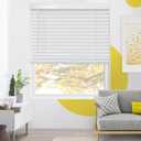 Cordless Faux Wood Blinds, Wooden Blinds for Indoor Windows, Basic White, 16" W x 48" H by YELLOW BLINDS