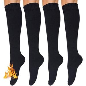 YEJIMONG Warm Thick Knee High Socks for Women, 4 Pairs Cotton Cushioned Long Socks for Running Hiking Skiing Gifts