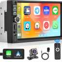 Double Din Car Stereo with Apple CarPlay and Android Auto, 7 Inch HD Touchscreen Car Radio, Bluetooth Car Audio Receivers, Backup Camera, Mirror Link, USB/AUX/TF/FM
