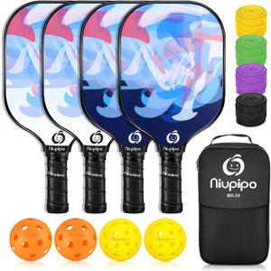 niupipo Pickleball Paddles Set of 2/4, USAPA Approved Lightweight Pickleball Rackets, Durable Fiberglass Surface with Polypropylene Honeycomb Core, Cushion Grip and Carry Bag