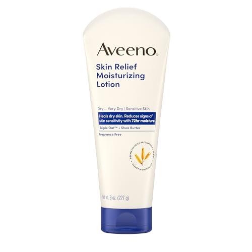 Aveeno Skin Relief Moisturizing Lotion Heals Very Dry, Sensitive Skin, Fast-Absorbing Body Lotion with Soothing Triple Oat & Shea Butter Formula, Fragrance Free, Non-Comedogenic, 8 oz