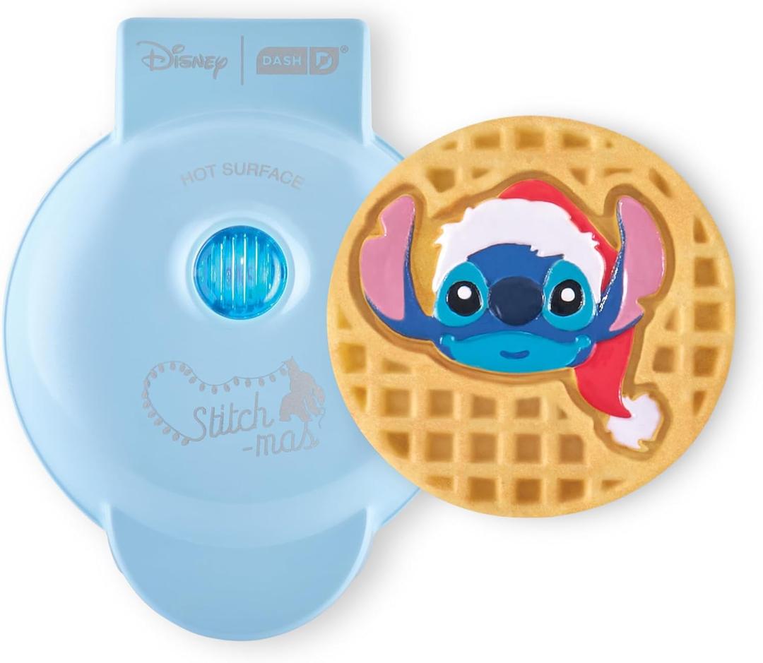 Disney Dash Stitch Santa Mini Waffle Maker - Holiday Waffle Maker - Simple Setup & Quick Cleanup - Convenient & Compact for Easy Storage