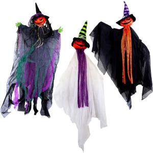 Needzo Haunted House Jack-O-Lantern Faced Ghosts, Halloweeen Spooky Hanging Decor, (Pack of 3)