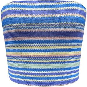 GORGLITTER Women's Strapless Stripe Knit Tube Tops Bandeau Boho Summer Backless Sleeveless Colorful Going Out Crop Top (Blue), Size XS