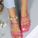 GORGLITTER Women's Cute Strappy Sandals Flat Sandals Toe Ring Summer Slide Sandal Slip on Flip Flops Vacation Trendy Sandals 2025 Light Hot Pink 7.5 (Pink)