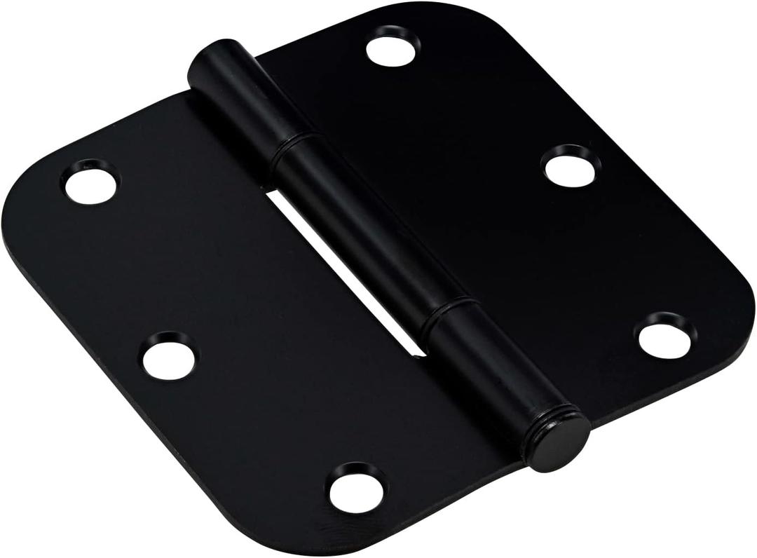 Hardware Essentials by Hillman Squeak-Proof 3-1/ 2in 5/ 8in Radius Matte Black Door Hinge, 3-1/ 2in (Pack of 3)