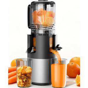 Cold Press Juicer Machines, High Nutrient Retention, 99% Juice Yield, 5.3" Wide Feed Chute for Whole Fruits & Vegetables, Quiet Slow Masticating Juicer, BPA-Free, Easy to Clean (Dark Grey)