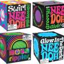 Nee Doh Teenies Ripples, Glow in The Dark, Swirl, and Original...Groovy Globs! Squishy, Squeezy, Popping, Stretchy Stress Fidget Balls Gift Set Party Bundle - 4 Pack (Asstorted Colors)