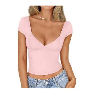 Trendy Queen Womens Summer V-Neck Backless Cute Tops Short Sleeve Sexy Slim Fit T-Shirts Y2K Clothes Corset Cami 2025 M