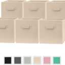 Pomatree 12x12x12 Inch Storage Cubes - 6 Pack - Fabric Cube Storage Bins | Dual Handles, Foldable | Home, Kids Room, Closet and Storage Basket Bin Organizers (Beige)