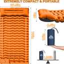 FUN PAC Camping Sleeping Pad, Ultralight Camping Mat with Pillow Built-in Foot Pump & Pillow, Upgraded Compact Camping Air Mattress for Tent, Backpacking-Orange