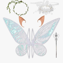 Fairy Wings for Adults Girl Sparkle Butterfly Angel Wings with Princess Wings Floral Garland Ears Wand Necklace for Cosplay