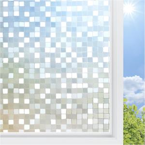rabbitgoo Window Privacy Film Stained Glass Window Film, 3D Square Mosaic Decorative Static Cling Glass, Removable Vinyl UV Blocking Stickers for Home, 35.4 x 78.7 inches