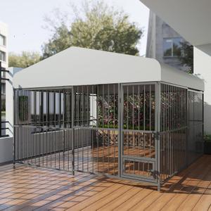 Large Outdoor Dog Kennel with Waterproof Cover, Large Dog House with Feeding Doors, Heavy Duty Dog Enclosures for Garden Backyard Courtyard10107FT
