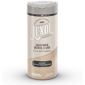 Lexol All Leather Quick Care All-in-One Formula, Best Leather Cleaner and Conditioner, for Use on Apparel, Furniture, Auto Interiors, Shoes, Bags, 30-Count Sheet Wipes,E301500100 , White