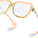 VISOONE Oversized Blue Light Blocking Glasses with Chic Square TR90 Frame and Metal Temple for Women Men REMY (Champagne)