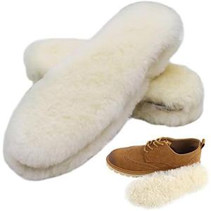 Bacophy 2 Pairs Genuine Thick Sheepskin Fleece Insoles for Women, Premium Warm Fluffy Wool Replacement Cozy Breathable Inner Soles for Shoes Boots Slippers Women Large