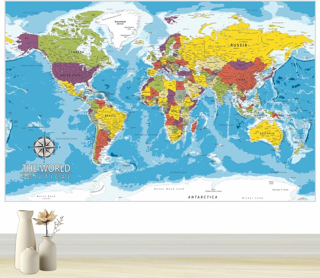 PARTH IMPEX Large World Map for Wall - 36" x 56" Huge Educational Learning Poster for Classroom, Washable Fabric Tapestry, Aesthetic School Supplies, Hanging Banner for Travel Room Decor