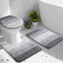 OLANLY Bathroom Rugs Sets 3 piece, Soft Microfiber Absorbent Bath Mat, U-Shaped Contour Toilet Mat and Toilet Lid Cover, Quick Dry, Machine Washable, Toilet Cover and Rug Set for Bathroom, Grey (24" x 16" + U24" x 20" + 17.5" x 15")