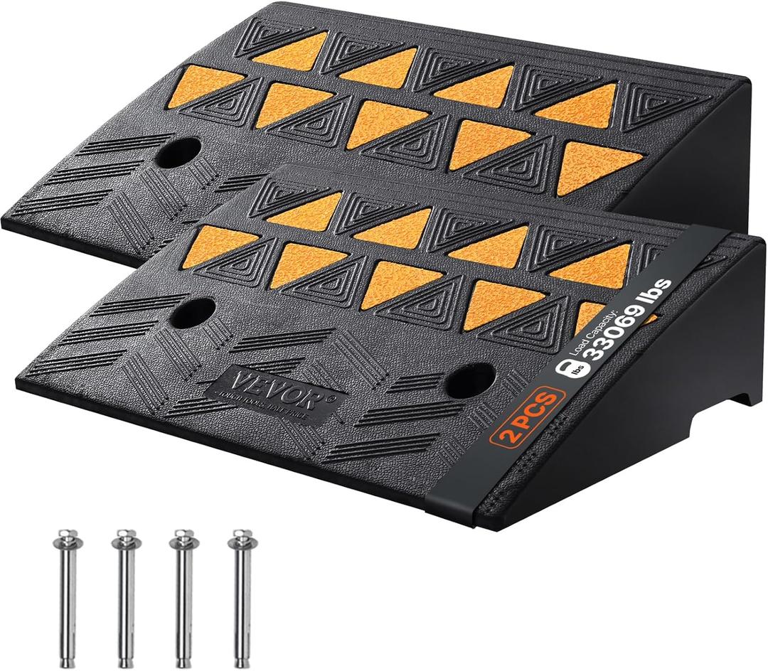 VEVOR Rubber Curb Ramp 5" Rise Height 2 Pack, Heavy-Duty 33069 lbs/15 T Capacity Threshold Ramps, Rubber Driveway Ramps for Cars, Carts, Dollies, Motorcycle, Bikes, Wheelchairs
