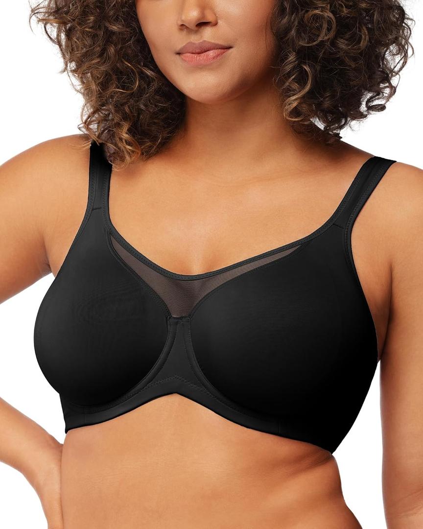HSIA Minimizer Bras for Women Plus Size, Full Coverage Coolcomfort T Shirt Unlined Bra with Underwire for Heavy Breast (46D, Black)