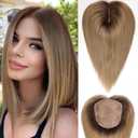 HAIRCUBE 5"*5.5" Large Base Hair Toppers for Women Real Human Hair Topper, 14 inch Ombre Ash Blonde 100% Human Hair Topper, No Bangs for Women with Thinning or Grey Root