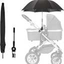 Baby Stroller Parasol, Universal Umbrella with Clamp, 360 Degree Adjustable UV Protection Stroller Sun Shade, Waterproof Umbrella for Trolley, Bike, Wheelchair, Beach Chair (Black)