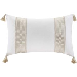 Harbor House Modern Design Decorative Pillow Hypoallergenic Sofa Cushion Lumbar, Back Support, Oblong 12" x 20", Anslee, Cotton Tassel Taupe