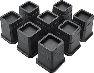 BTSDhome Adjustable Bed Risers 2,3 or 4 Inch Heavy Duty 8 Pack Furniture Risers Dorm Bed Risers Table Desks Legs Blocks Black