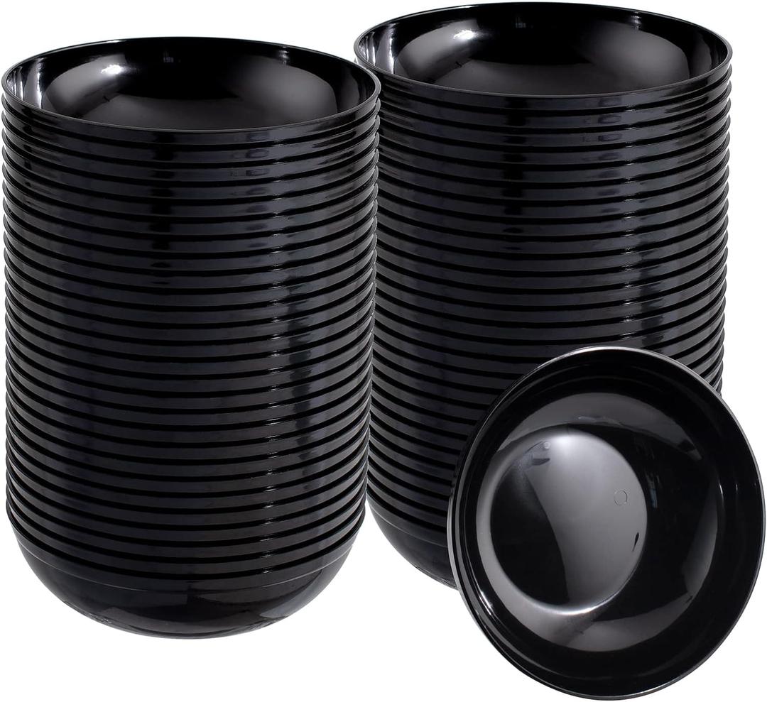 bUCLA 50Pack Black Plastic Bowls - 10oz Disposable Black Plastic Salsa/Serving Bowls - Ideal for Party & New Year