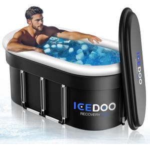 Upgraded 132 Gal XXL Large Oval Ice Bath with Air Ring, Multi-Layered Portable Cold Plunge Tub for Athletes, Foldable & Inflatable Full-Body Cold Tub Recovery at Home, Outdoors,Gym Use (Black)