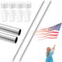 Gisafai 2 Pcs Aluminum Color Guard Flag Pole 6 ft Silver Color Guard Flag Pole Sets with 4 Plastic White End Cap 4 Fastener Strips for Silk Flag Outdoor Lightweight Standard Practice