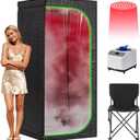 Infrared Sauna & Steam Sauna Box for Home, Portable Personal Sauna with Transparent Door, Powerful Steam Heating, Foldable Indoor Sauna for Relaxation, Detox & Muscle Recovery ( Red Light, Black)