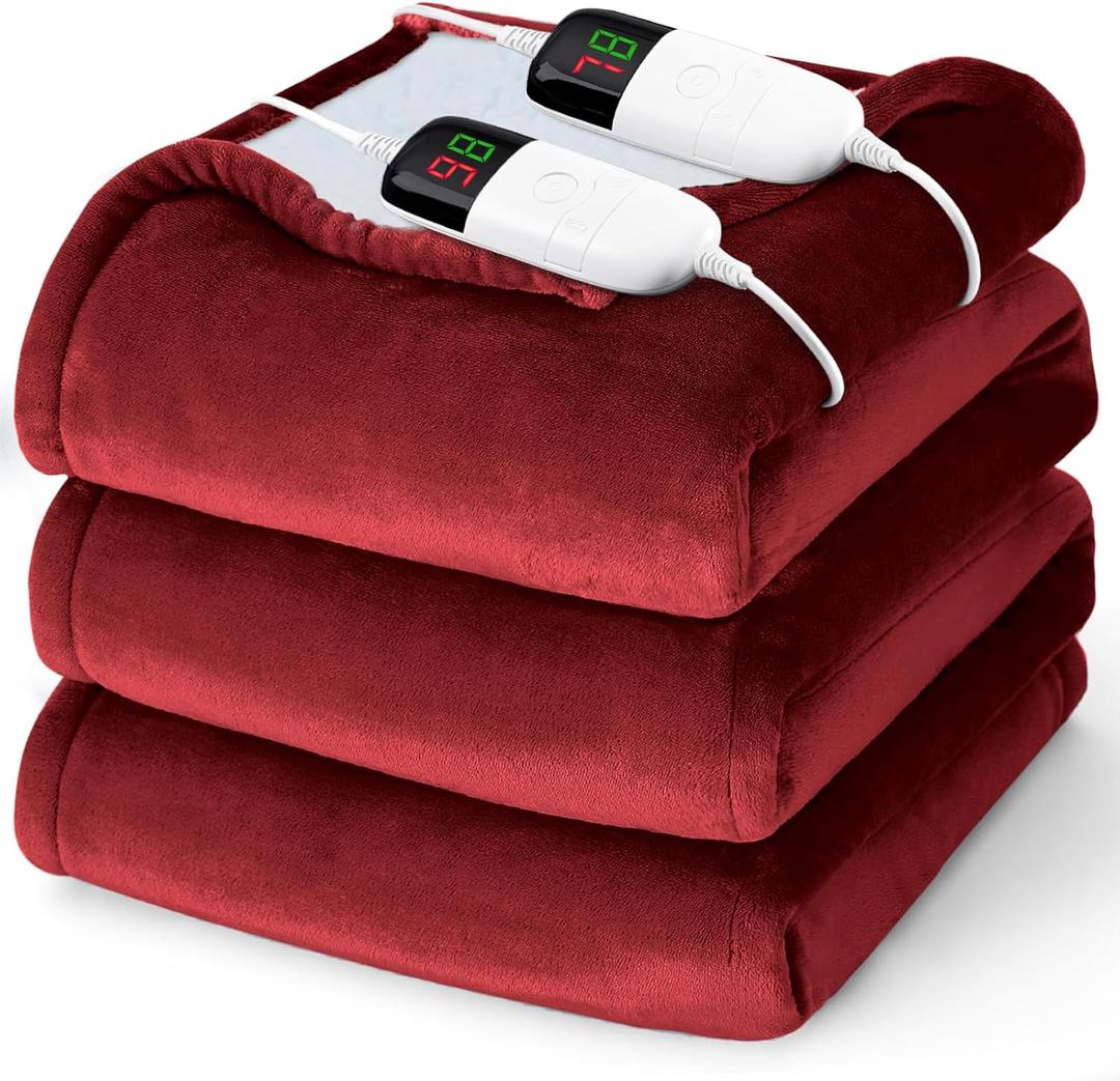 Heated Electric Blanket Queen Size - 84" x 90" Heating Blanket with Dual Control, 10 Heating Levels & 8 Hours Auto Off, Soft Warm Flannel Blanket, Christmas Birthday Gifts for Senior Grandma